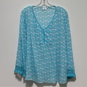 Crown & Ivy Beach lightweight blue cotton sand dollar Swim Cover-Up or Tunic top